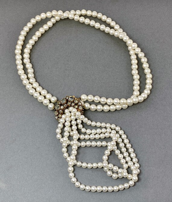 ■VINTAGE HOLLYWOOD■ Petit Twinkle Ribbon Pearl Necklace VH Vintage 1946 HATTIE CARNEGIE - Dazzling Black Diamond