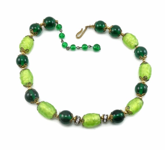 French Gripoix Glass Emerald / Lemon Lime Rhinest… - image 2