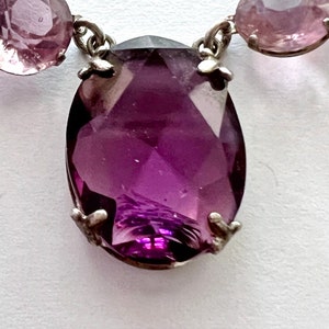 Vintage Art Deco Bezel Set French Cut Amethyst Purple Glass and Pink Crystal Sterling Silver Necklace image 9