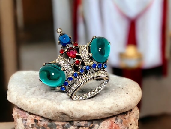 TRIFARI Sterling King Crown - Rhinestone JELLY Belly brooch