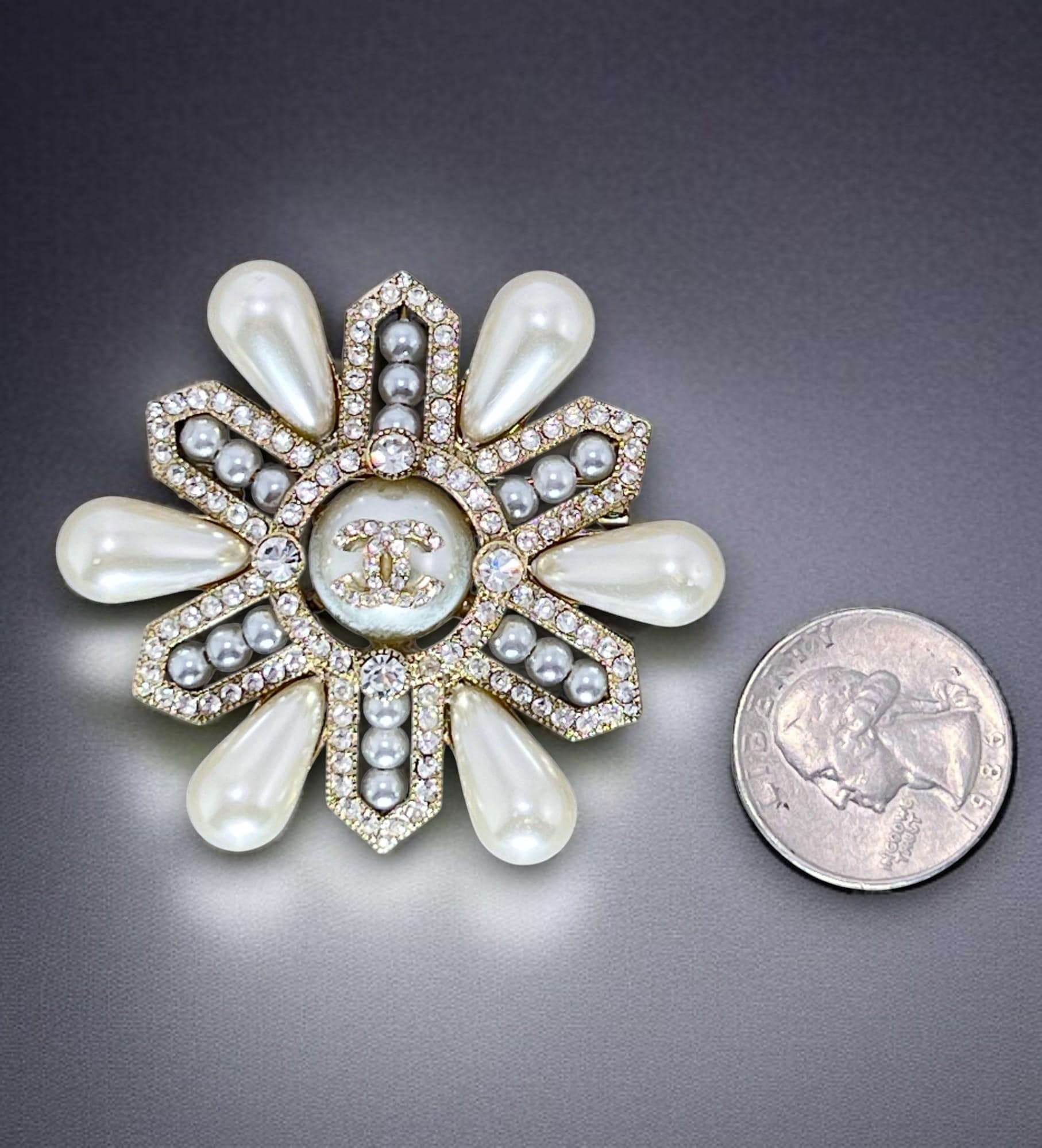 Rare CHANEL Glass Pearl - Rhinestone Crystals & CC Logo