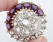 Rare Vintage Art Deco WEINBERG NEW YORK Amethyst Purple Glass Rhinestone Brooch Pin