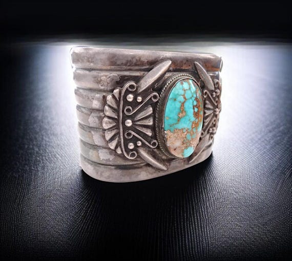 Incredible Vintage Native American Navajo Blue Gem Turquoise Sterling Silver Bracelet Old Incredible Vintage Native American Navajo Blue Gem Turquoise Sterling Silver Bracelet Old
