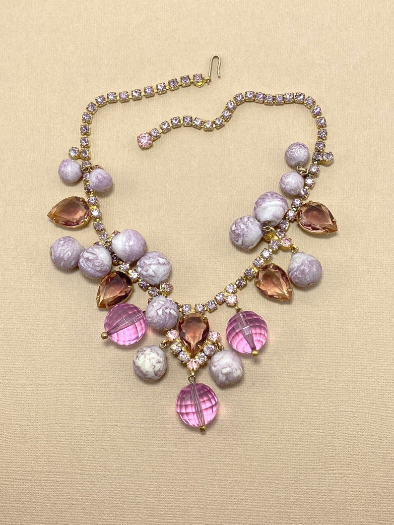 Fabulous Vintage D&E JULIANA Sparkling Pink Rhinestone and Bauble Bead Bib Necklace Book Piece image 4