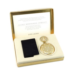 Rare ESTEE LAUDER "Lucky Horseshoe" 1998 Jeweled Lucidity Pressed Powder Compact - New Old Stock