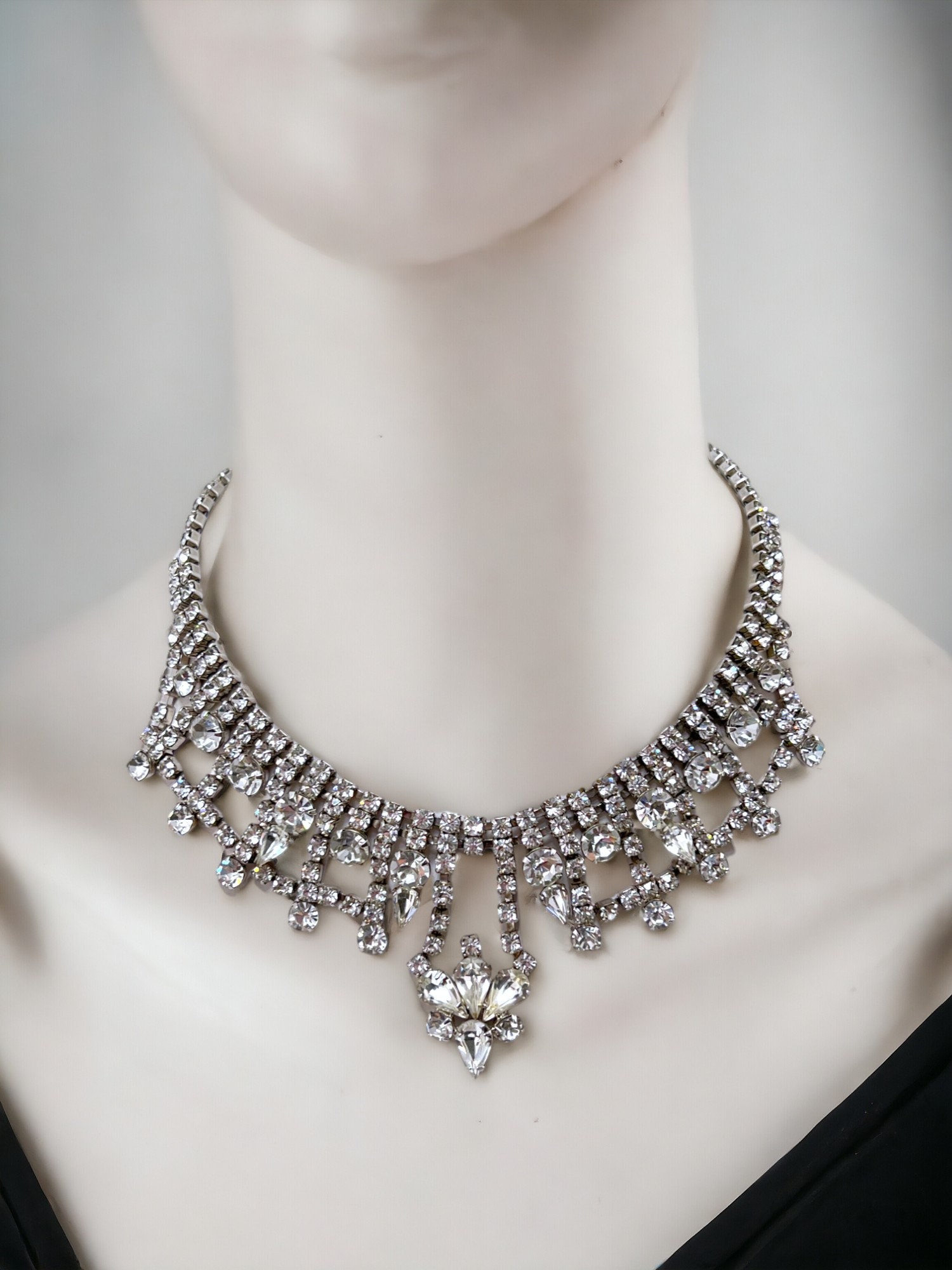 ネックレス・ペンダント Floral Crystals Fringe Necklace Vintage Crystal Flower Fringe Necklace - Etsy