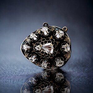 Rare DIAMONDS Antique 1850's Victorian 10k Gold and Enamel with ROSE CUT Diamonds..... Brooch Pendant Combo image 9