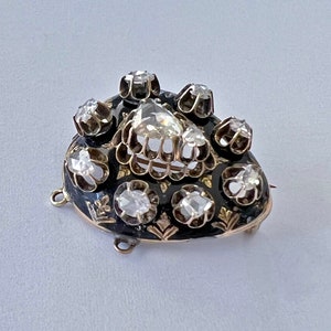 Rare DIAMONDS Antique 1850's Victorian 10k Gold and Enamel with ROSE CUT Diamonds..... Brooch Pendant Combo image 3