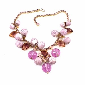 Fabulous Vintage D&E JULIANA Sparkling Pink Rhinestone and Bauble Bead Bib Necklace Book Piece image 7