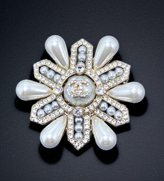 Rare CHANEL Glass Pearl - Rhinestone Crystals & CC Logo