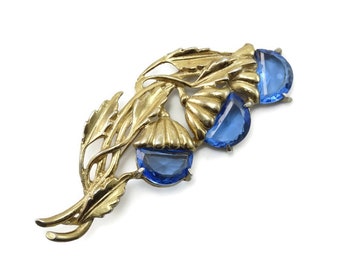 Vintage Art Deco Brilliant Blue Cut Glass Tulip - LITTLE NEMO - L/N 25 - Floral Brooch