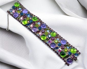 Vintage ALICE CAVINESS Multi-Color Rhinestone Flat Bracelet - Wow Piece!