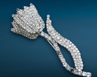 Vintage Pauline Trigère Rhinestone Flower Brooch * Oversized 4″ Couture Pin