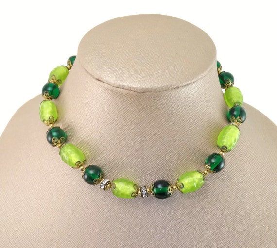 French Gripoix Glass Emerald / Lemon Lime Rhinest… - image 10