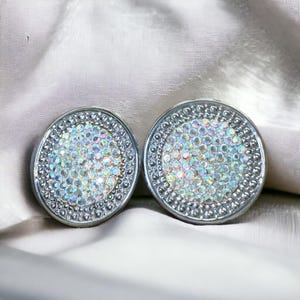 Vintage 1980&#39;s RICHARD KERR Dazzling AB Crystal Rhinestone - Large Clip-On Button Earrings