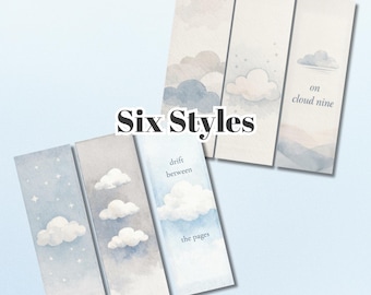 Marcapáginas minimalista con diseño de nube de acuarela para amantes de los libros, ideal como regalo de fantasía para un club de lectura con una historia de ensueño en la nube nueve.