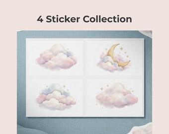 Hoja de pegatinas de nubes de acuarela para amantes de los libros de fantasía, planificación de diario, decoración, álbum de recortes, accesorio de diario de nubes en el club de lectura Cloud Nine