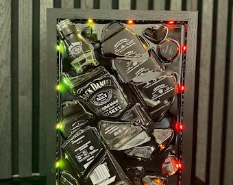 Broken bottle art - Jack Daniel's whiskey - decorations - modern house design decoration - modern decor - wall decor - LED lighting - LED