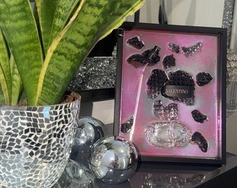 broken bottle art - Valentino perfume - vintage gift - gifts - gift idea - abstract broken bottle art - presents - gift ideas - modern decor