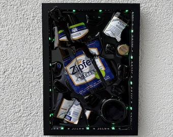 Broken bottle art - beer - wall art glass art - handmade - broken glass - modern wall decoration - personalized gifts - gift