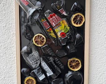 Arte con botellas rotas - Desperados - Ideas de regalos vintage - Decoración vintage - Arte abstracto con botellas rotas - Regalos - Ideas para regalos