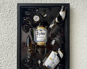 broken bottle art - zipfer beer - presents for beer lovers - gift for her - beer gift for him - father's day gifts - valentine's day gifts