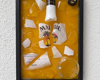 broken bottle art - malibu - wall decor - sustainable decoration - bottle wall art - handmade glass - eco art - upcycled bottles