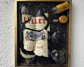 broken bottle art - Lillet - vintage gift ideas - personalized gifts - abstract broken bottle art - gifts - gift idea - decoration