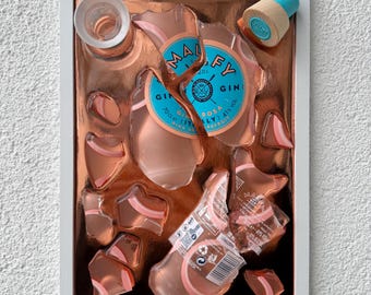 broken bottle art - Malfy gin - large wall art for living room - birthday gift for girlfriend - spring decoration - Easter decor - bottle art