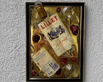 Arte de botellas rotas - Lillet - Arte en vidrio con botellas rotas - Decoración de pared con resina epoxi - Arte de botellas rotas hecho a mano - Arte mural moderno