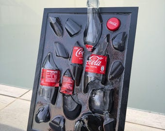 Broken bottle art - Coca-Cola - glass wall art - handmade wall relief - broken glass - modern wall decoration - birthday gift