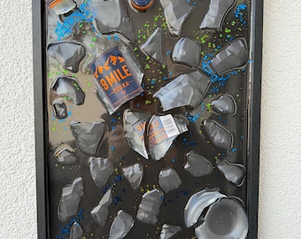Broken bottle art - 9mile vodka - housewarming gift - personalized gifts - large living room wall art - custom wall art