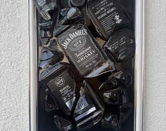 Arte de botellas rotas - Whisky Jack Daniels - Decoración para sala de estar - Decoración de diseño de casa moderna - Decoración moderna - Decoración de pared