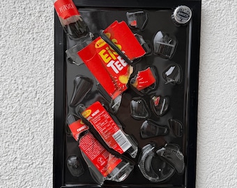 Broken bottle art - iced tea - custom wall art - neutral wall art living room - modern home decoration - personalized gift ideas - gifts