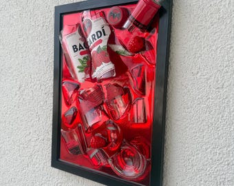 bacardi raspberry - broken bottle art
