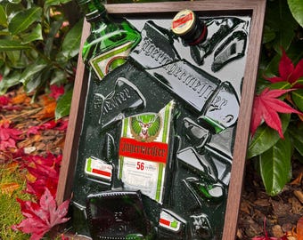 Broken bottle art - Jägermeister - wall picture glass art - wall relief handmade - broken glass - modern wall decoration - Christmas gifts