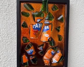 Broken bottle art - Fanta - Living room decorations - Modern house design decoration - Modern wall art for the home - 18th birthday gift