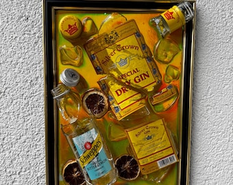 Broken bottle art - dry gin - handmade picture frames - frame - birthday gifts - gift for her - gift for him - unique gifts - gin