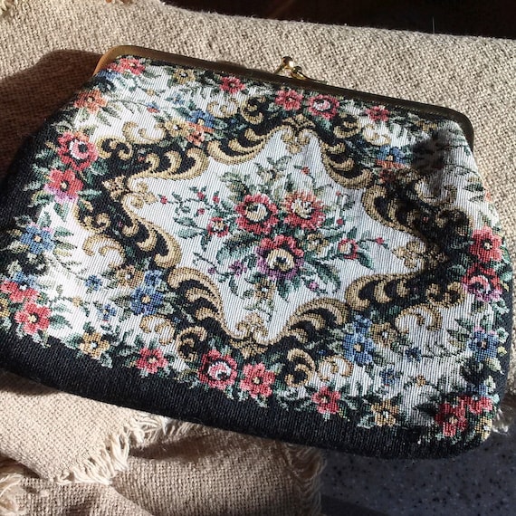 Vintage Tapestry Purse Floral Tapestry Purse Wedd… - image 1