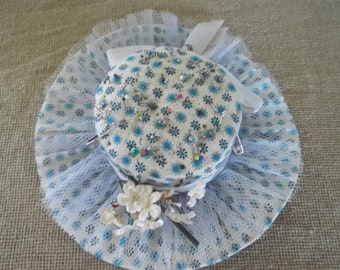 Hat Shaped Pin Cushion Hand Made Vintage Calico Fabric Sewing Collectible Quilter Vintage Craft Room Decor