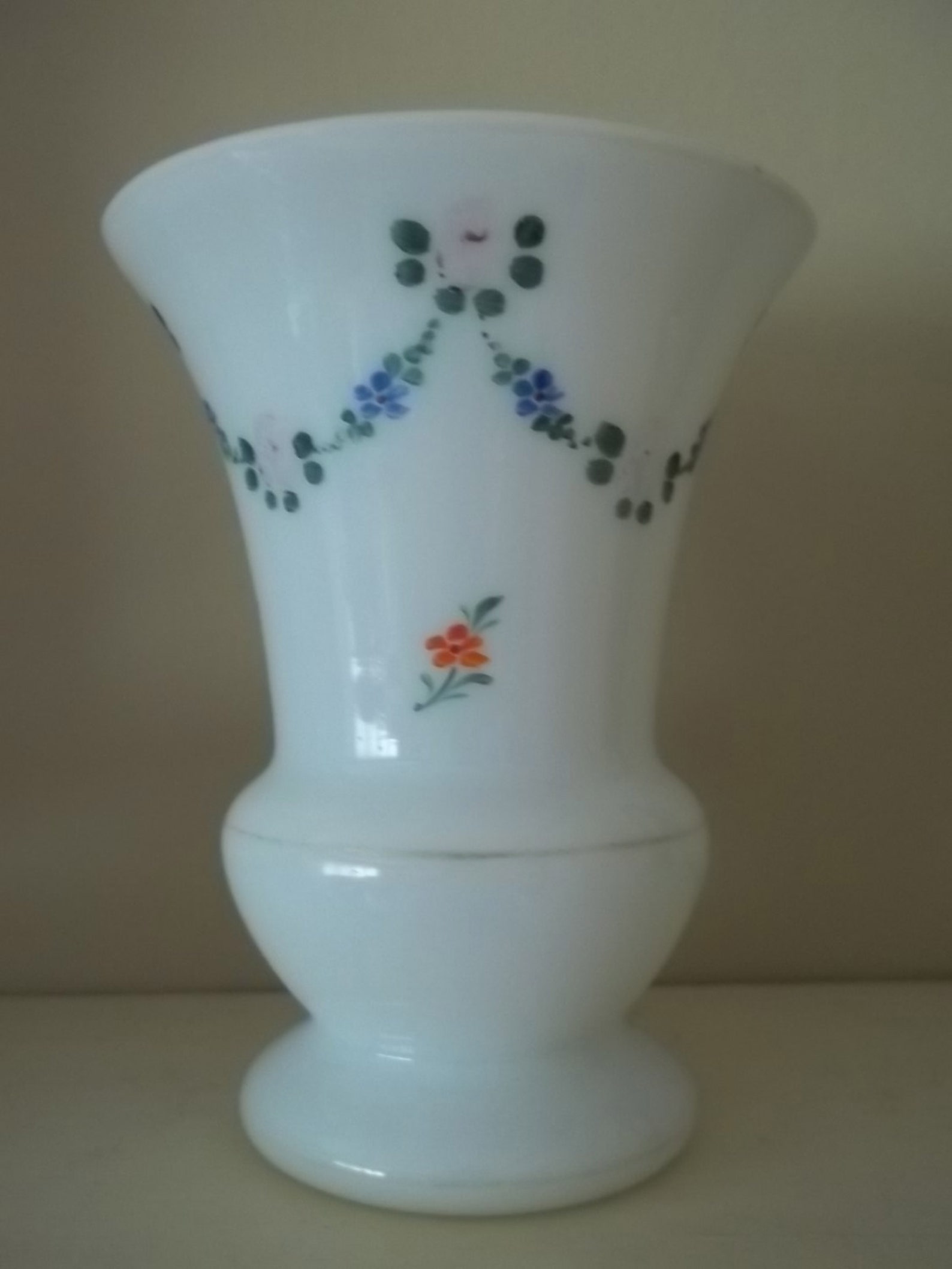 Vintage Czech White Bristol Glass Hand Painted Vase Cottage Etsy