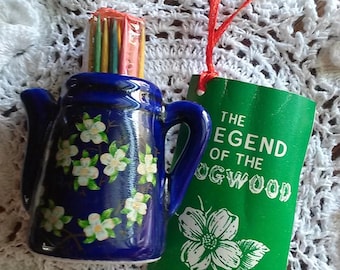 Souvenir Toothpick Holder, Hueston Woods State Park, Ohio, Legend of the Dogwood, Coffee Pot Shaped Toothpick Holder, Collectible Souvenir