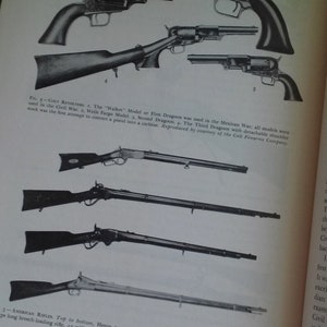 May include: A black and white photo of various firearms, including revolvers and rifles. The caption reads "Colt Revolvers" and "American Rifles".