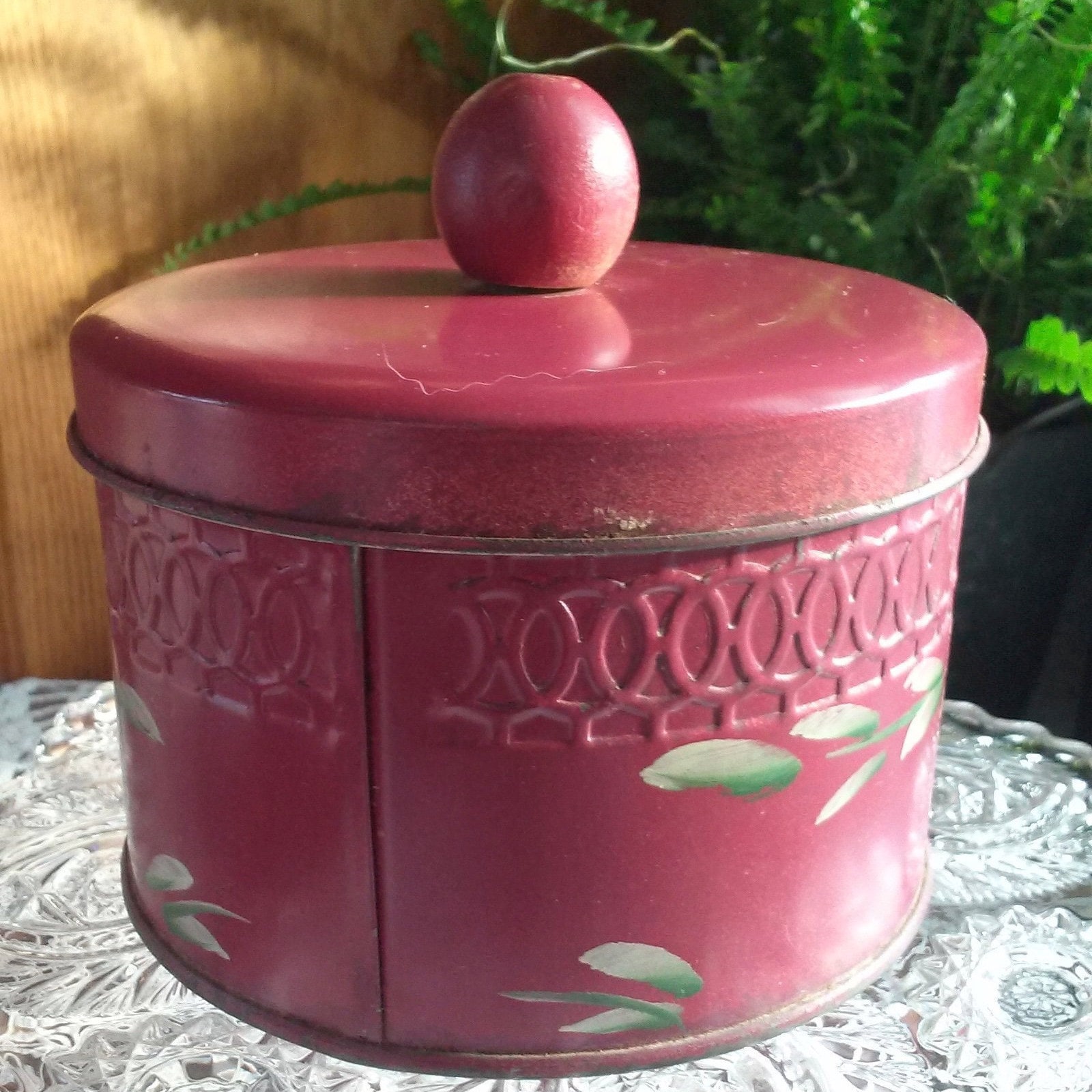Toleware Powder Box Hand Painted Toleware Tin Pink Roses Storage ...
