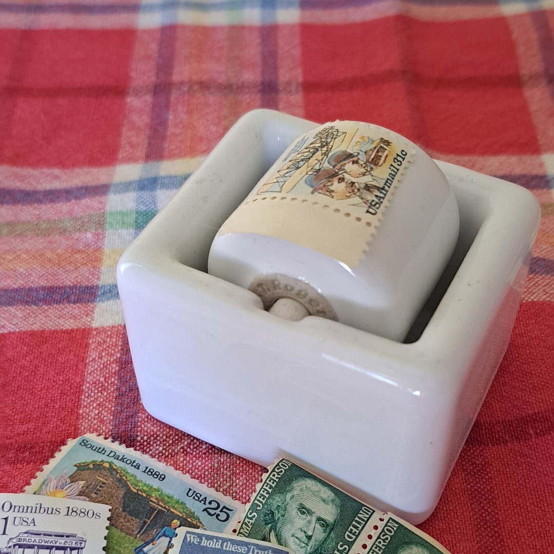 Vintage Stamp Moistener White Porcelain Collectible Post Office