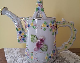 Vintage Floral Ceramic Watering Can Gardening Decor Collection Cottage Charm