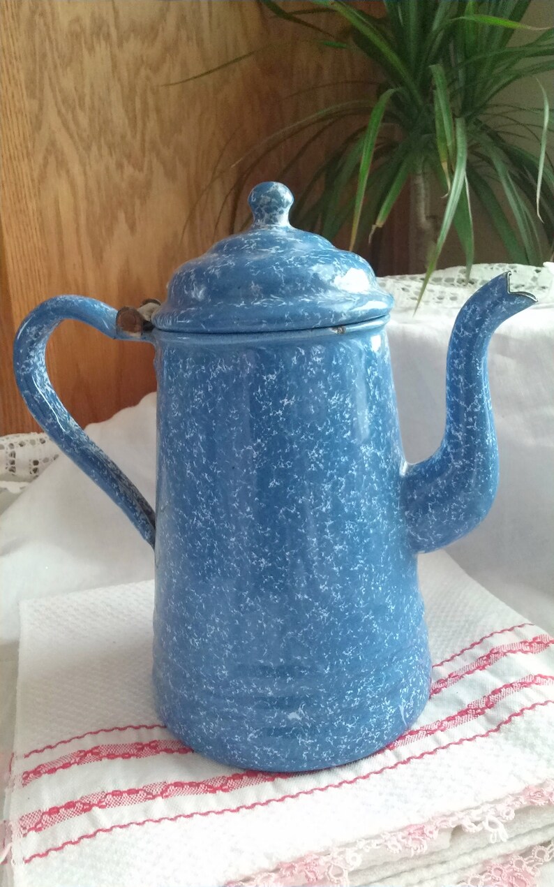 Vintage Blue and White Granite Ware Coffee Pot Vintage Sponge Etsy