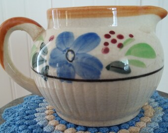 Pottery Jug or Pitcher Flowers and Berries Cottage Charm Farmhouse Decor "AS IS" Vintage Piece