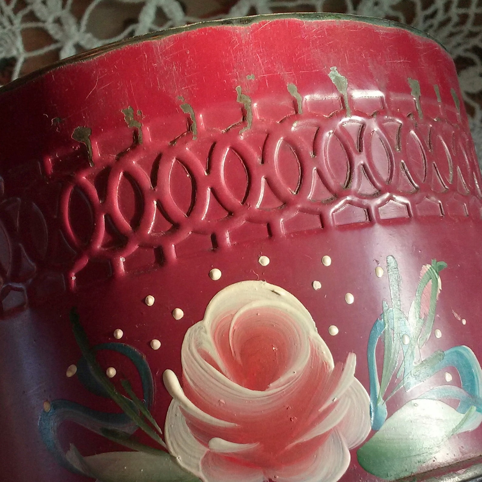 Toleware Powder Box Hand Painted Toleware Tin Pink Roses Storage ...