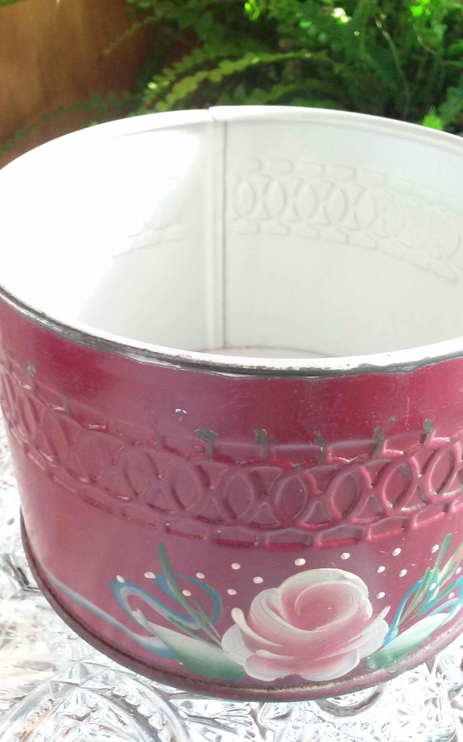 Toleware Powder Box Hand Painted Toleware Tin Pink Roses Storage ...